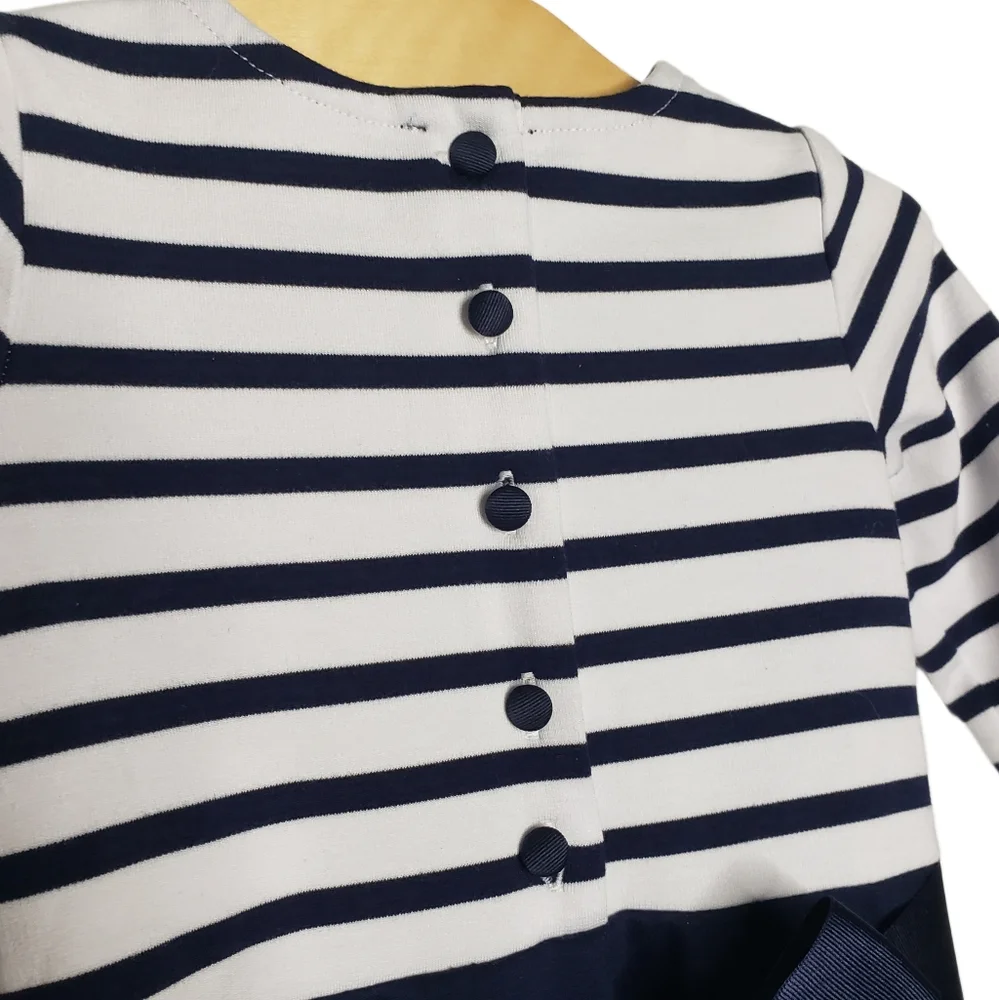 Ralph Lauren 12 months Baby Girl Striped Long Sleeve Navy & White Dress